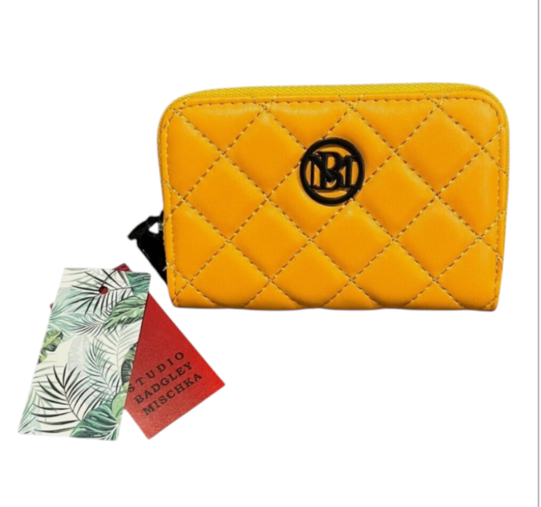 Badgley Mischka Yellow Small Quilted Coin Purse Wallet