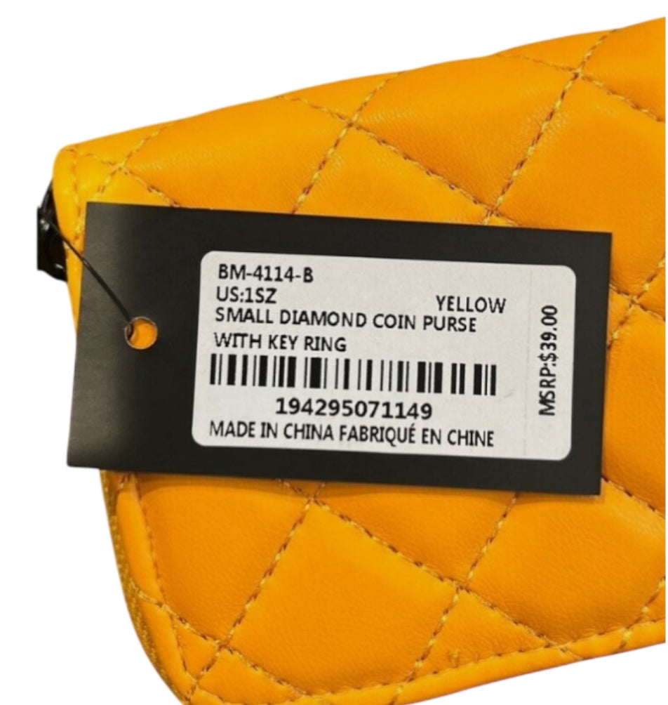 Badgley Mischka Yellow Small Quilted Coin Purse Wallet