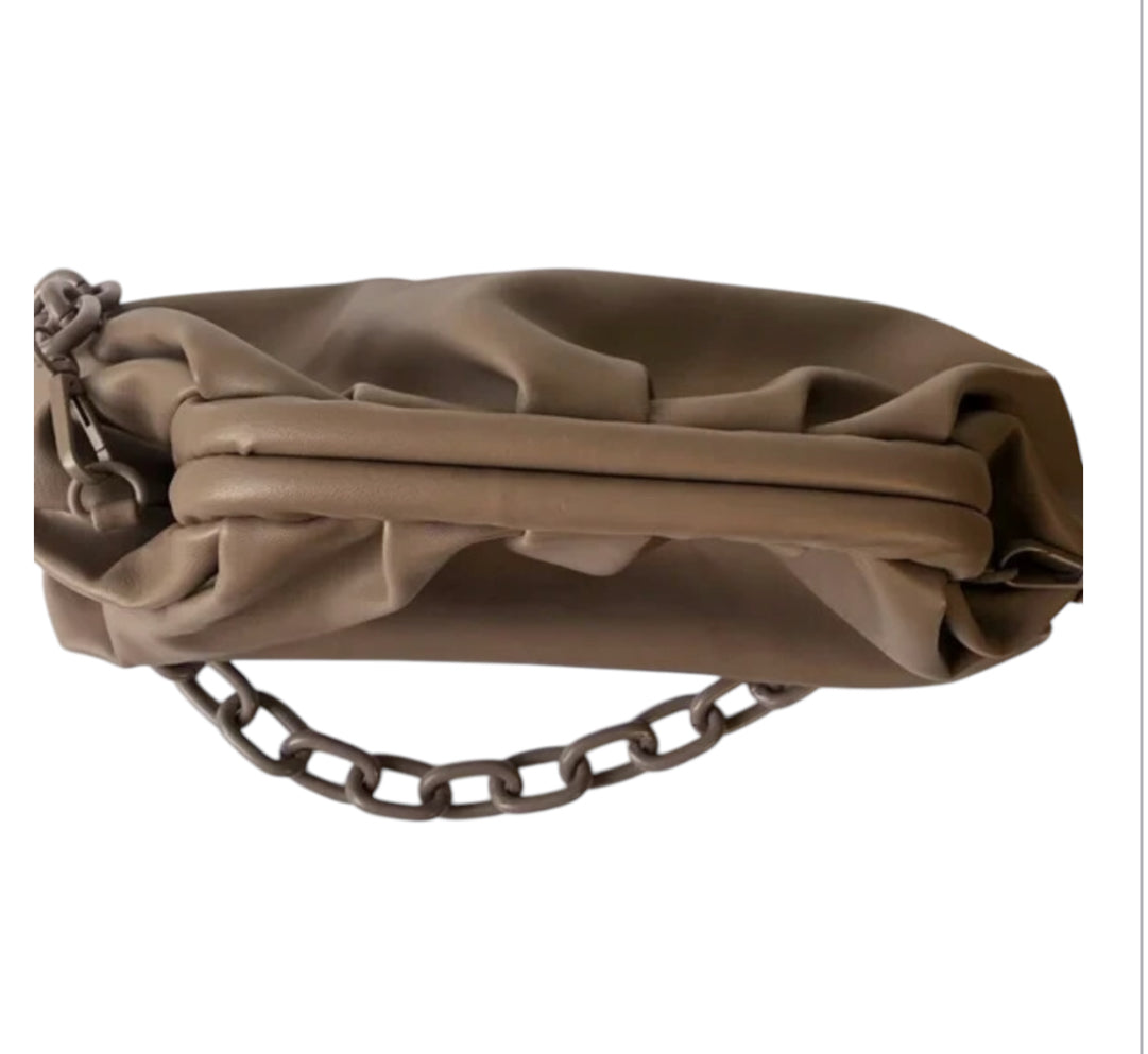 Badgley Mischka Taupe Wrapped Frame Clutch