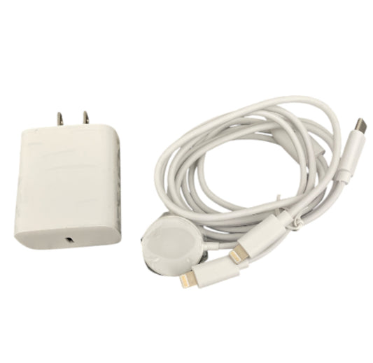 20W USB-C wall adapter and a 3-in-1 charging cable for Apple devices.