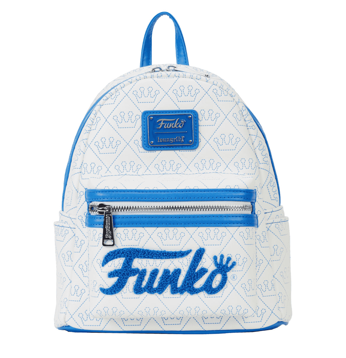 Loungefly Funko Logo White Mini Backpack with Blue Stitching