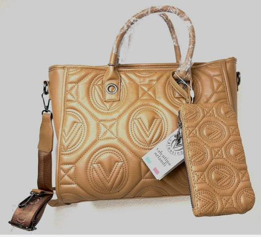 Valentino Orlandi Luxury Quilted Taupe Leather Tote Bag XL Gunmetal Hardware