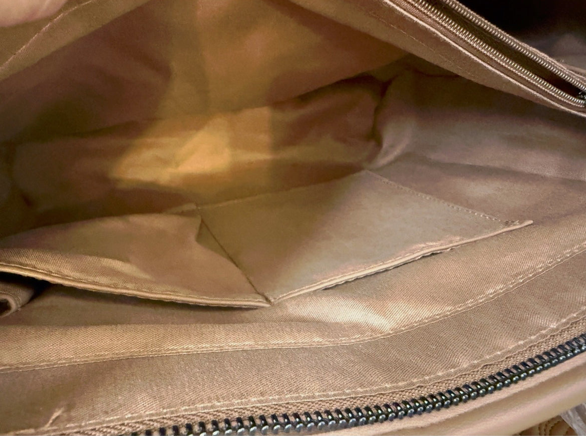 Valentino Orlandi Luxury Quilted Taupe Leather Tote Bag XL Gunmetal Hardware