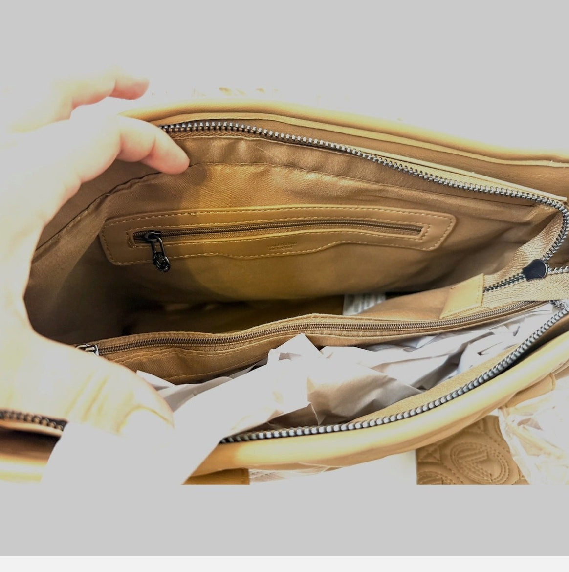 Valentino Orlandi Luxury Quilted Taupe Leather Tote Bag XL Gunmetal Hardware