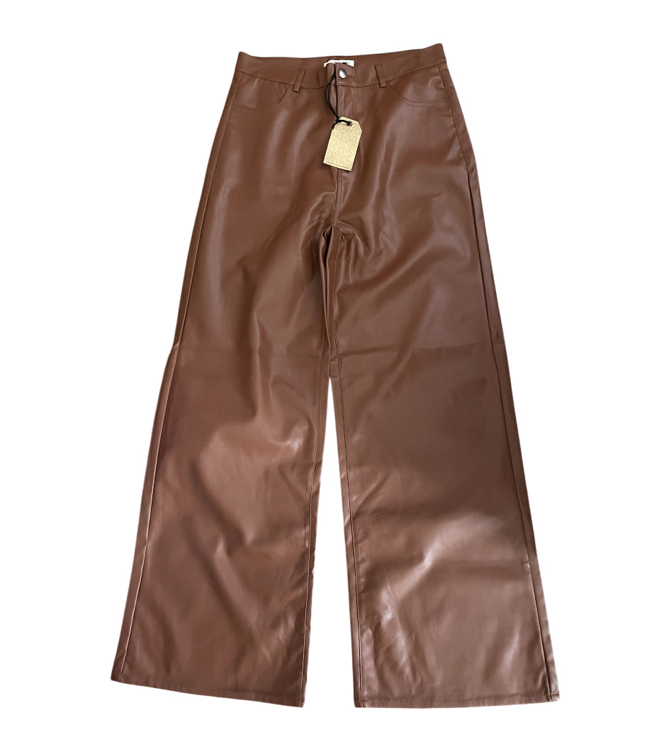 Vibrant Cognac Faux Leather Wide Leg Pants (15)