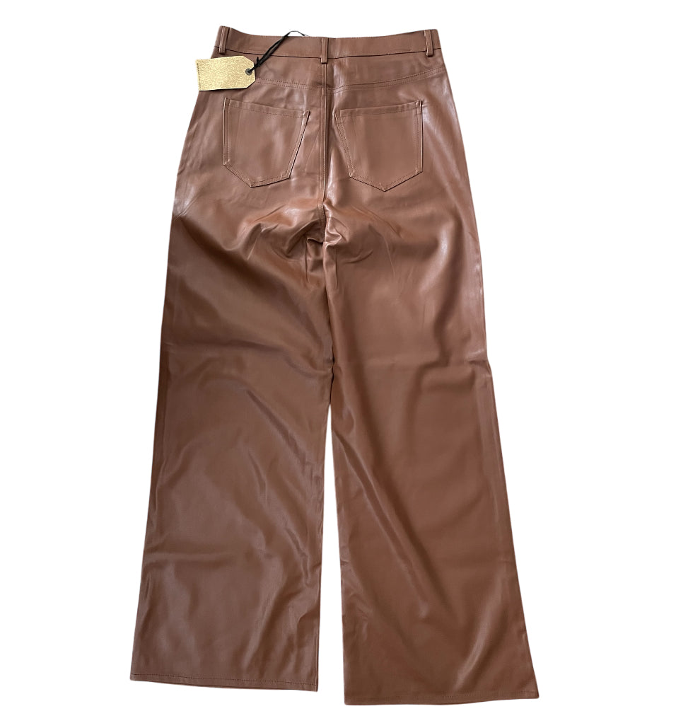 Vibrant Cognac Faux Leather Wide Leg Pants (15)