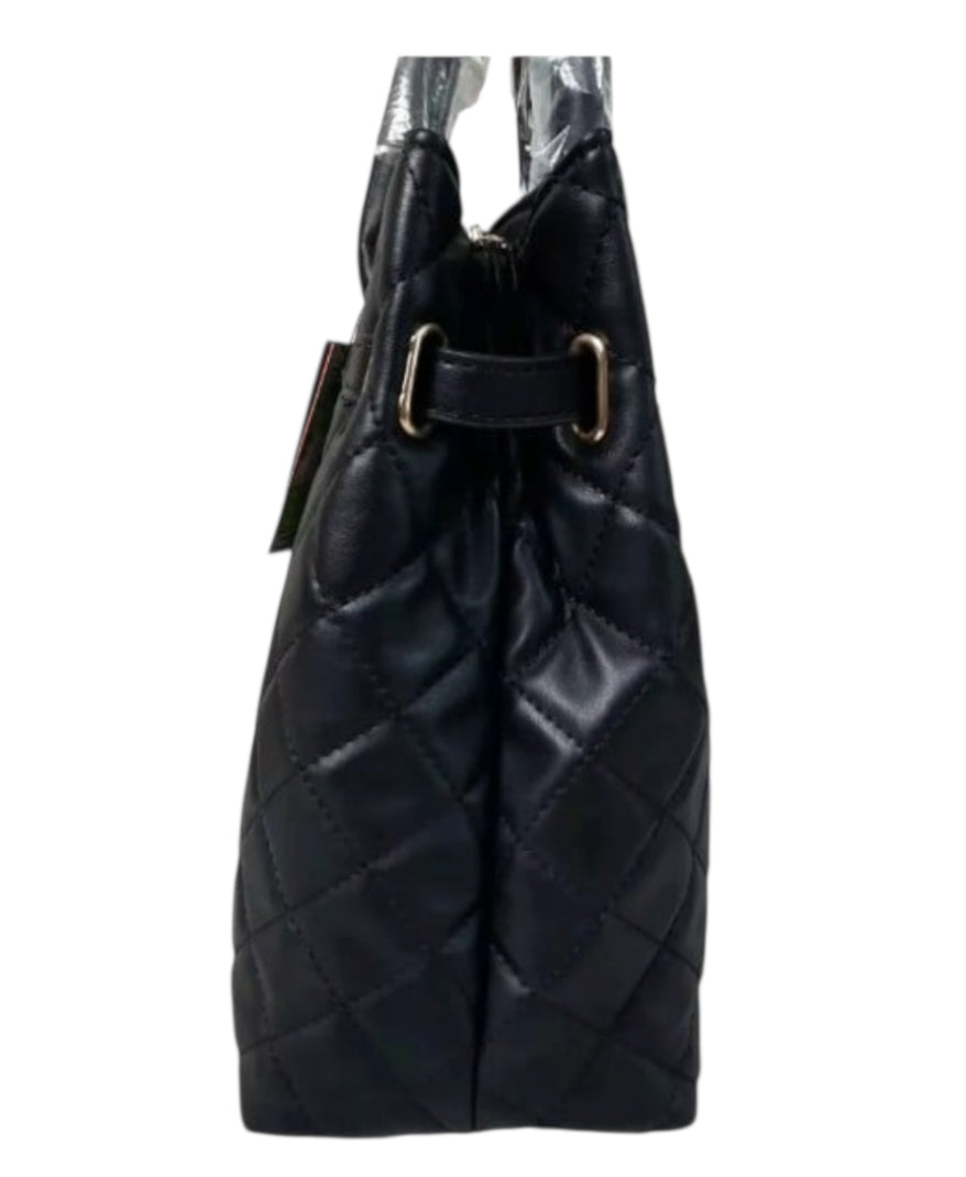 Badgley Mischka Big Quilted Black Diamond Pattern Tote Bag With Front Lock