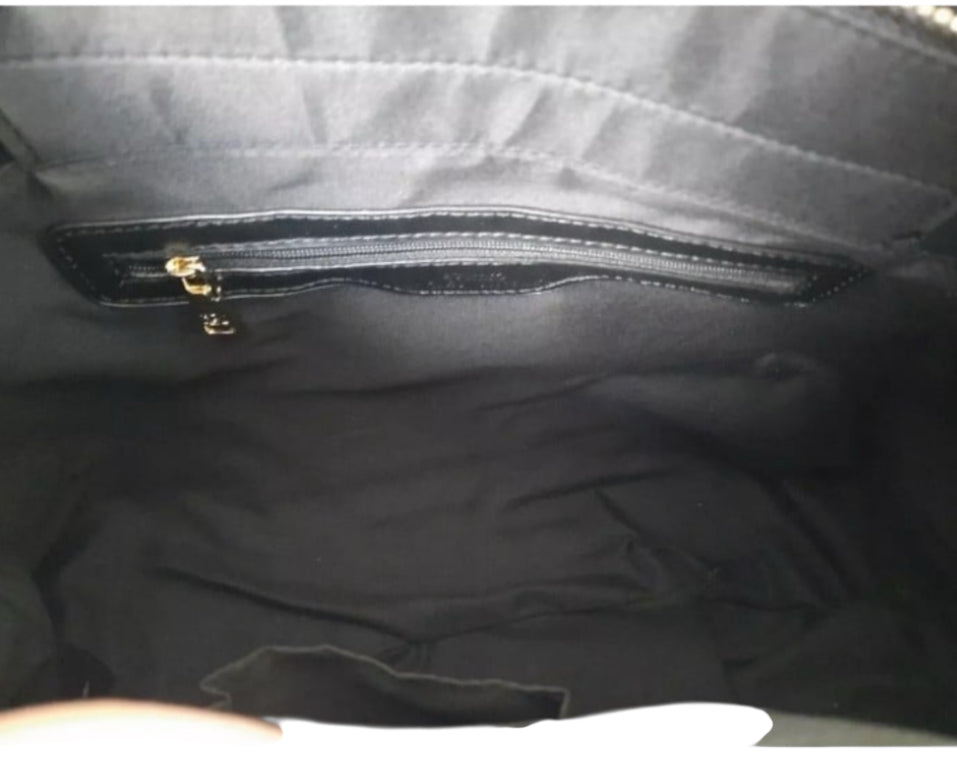 Badgley Mischka Big Quilted Black Diamond Pattern Tote Bag With Front Lock