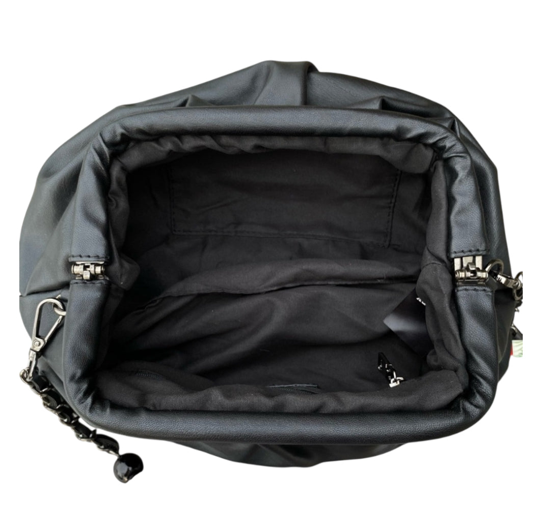 BADGLEY MISCHKA Black Wrapped Clutch Purse with Crossbody Strap