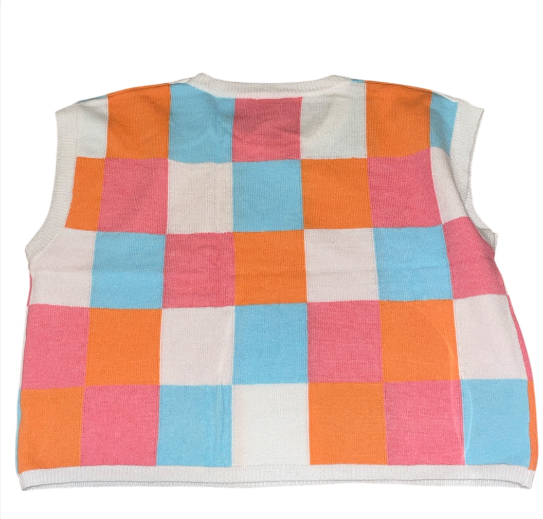 BiBi Multi-Colored Checkered Pattern Sweater Vest (X-Large)