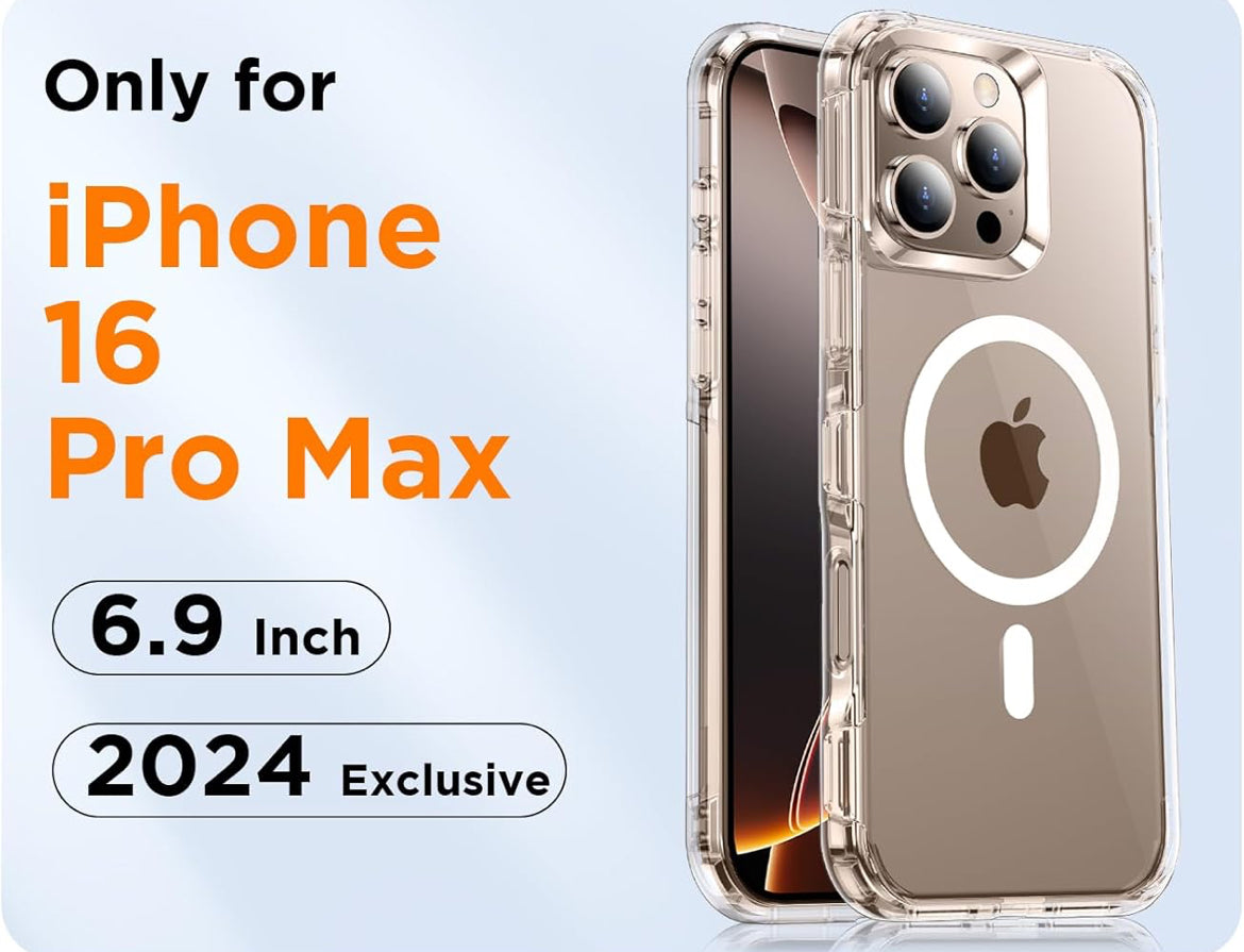 Temdan Dual-Layer Military Grade Drop Shockproof Phone Case for iPhone 16 Pro Max 6.9" - Clear