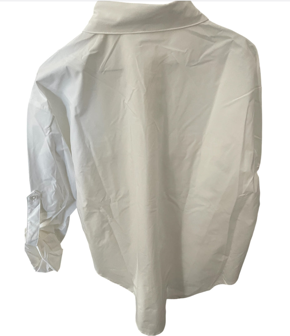 Hot & Delicious white button-down shirt with embellished pockets and collar.(Large)