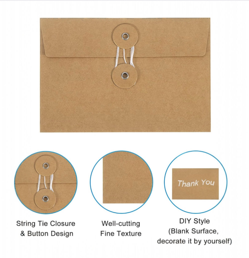PATIKIL Gift Card Envelopes with String Tie Closure, 5 Pcs
