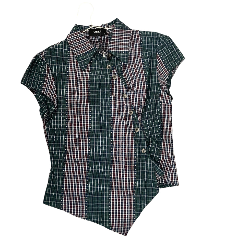 Cider 100% Cotton Asymmetrical Button Two Tone Patched Shirt.(Large)