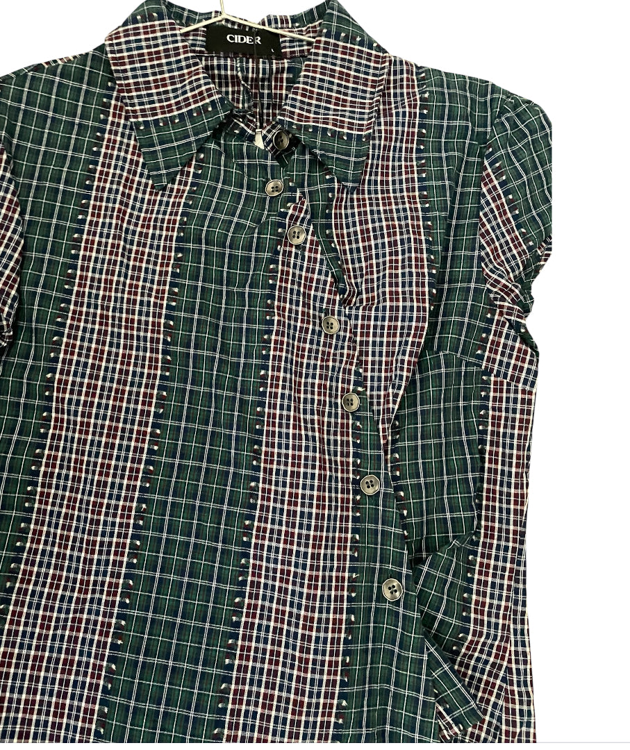 Cider 100% Cotton Asymmetrical Button Two Tone Patched Shirt.(Large)