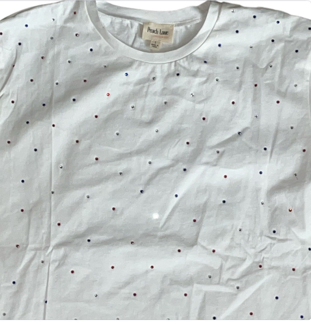 Peach Love Red White Blue Sparkle Tee (Small)