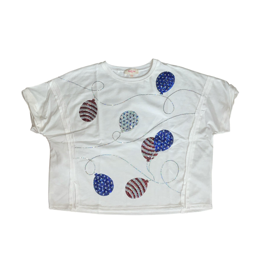 Peach Love Patriotic Balloon Sparkle Tee (Medium)