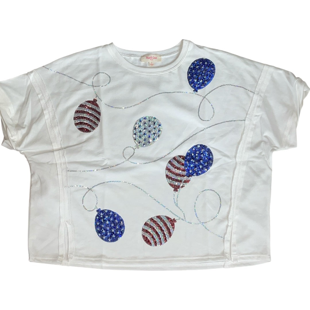 Peach Love Patriotic Balloon Sparkle Tee (Medium)