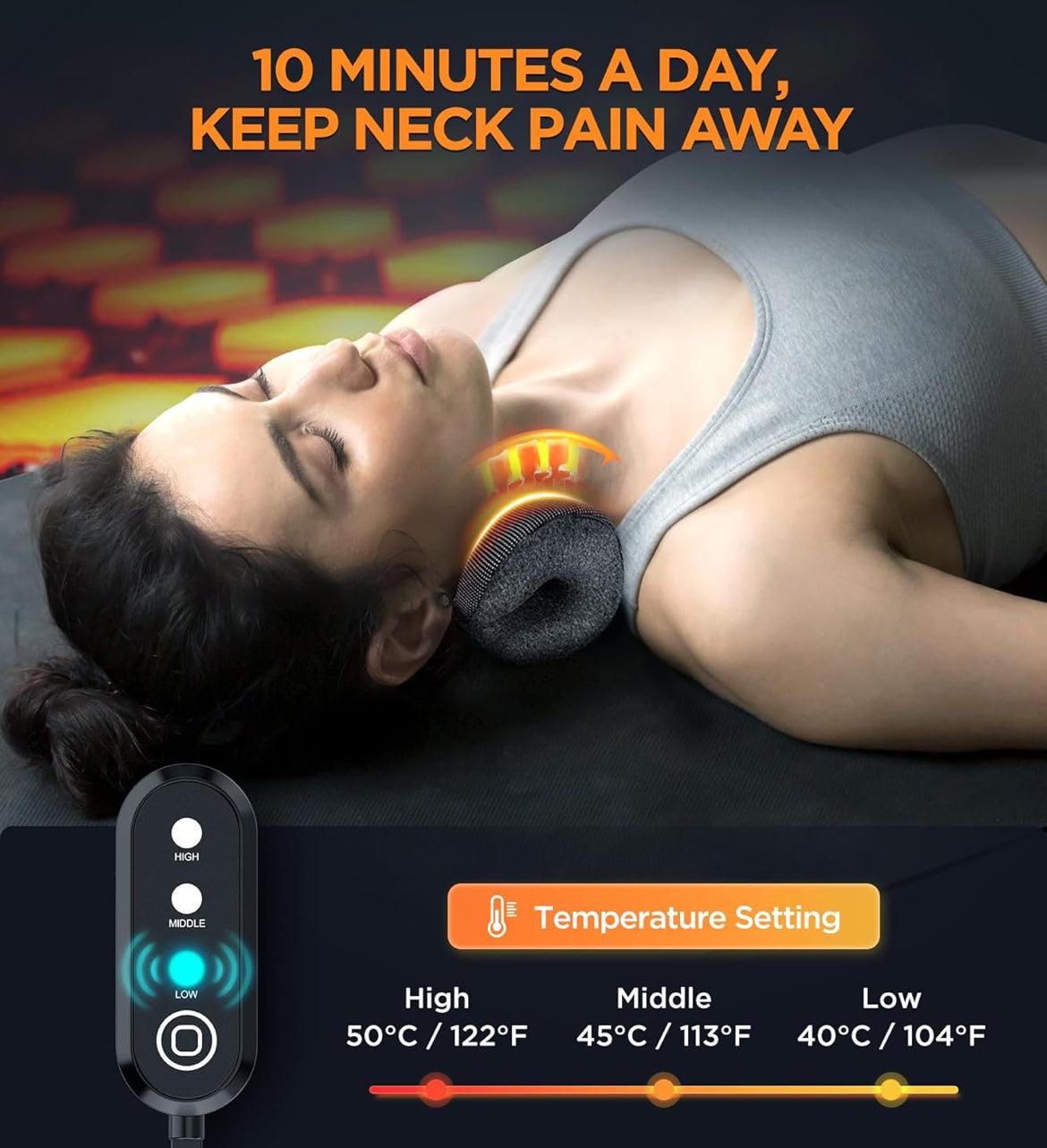 Heated Neck Stretcher for Neck Pain Relief, Chiropractic Pillow for Neck