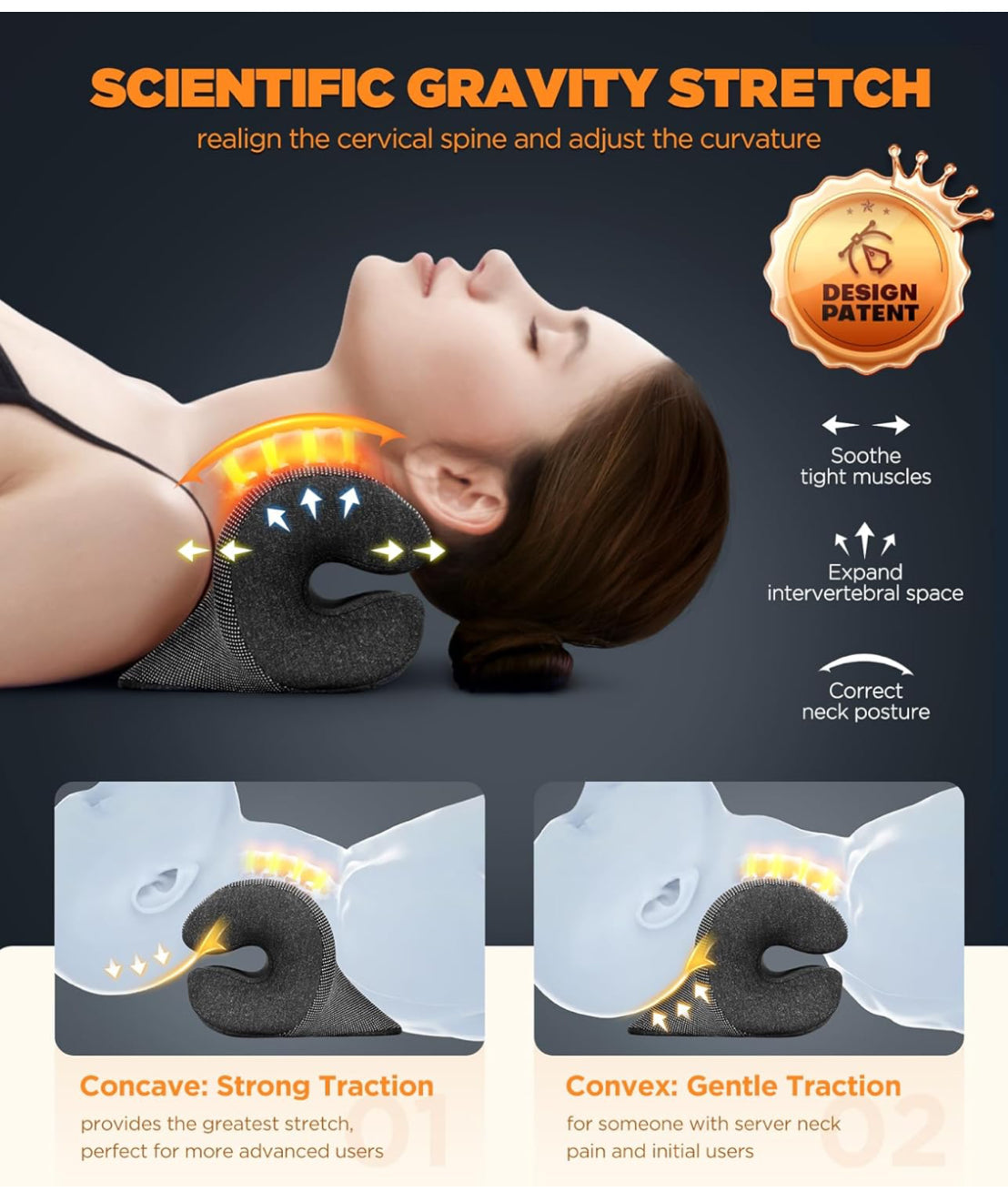 Heated Neck Stretcher for Neck Pain Relief, Chiropractic Pillow for Neck