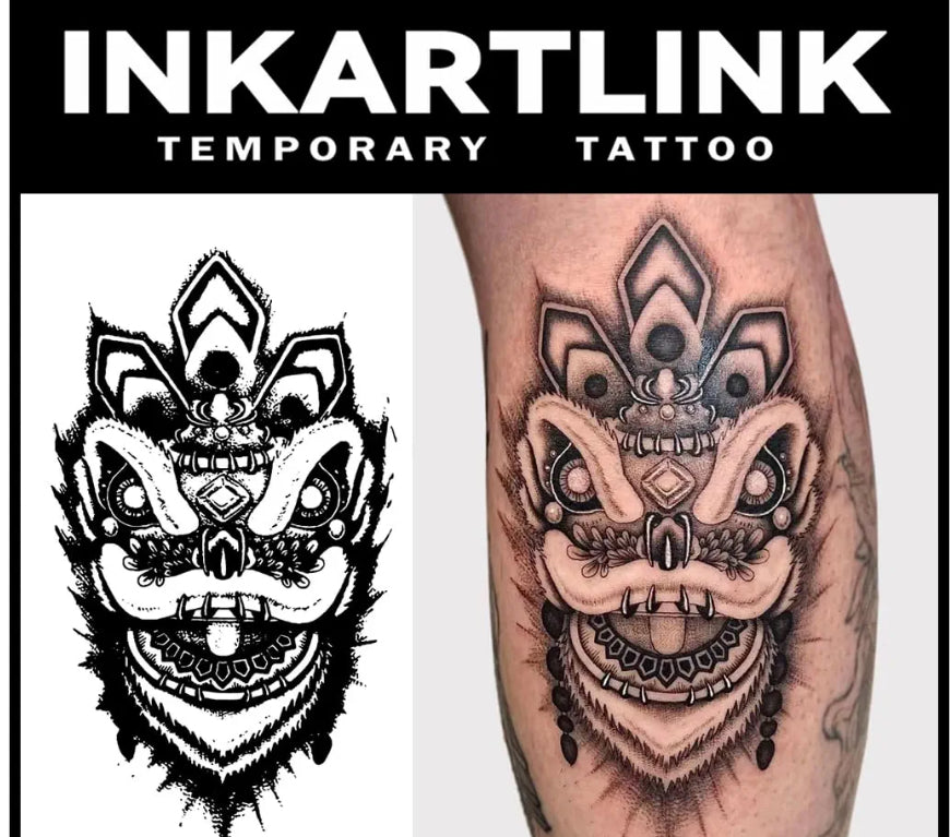 Tattoo Tech, 2 Sheets Medium Semi Permanent Tattoo Chinese Lion Dance Design