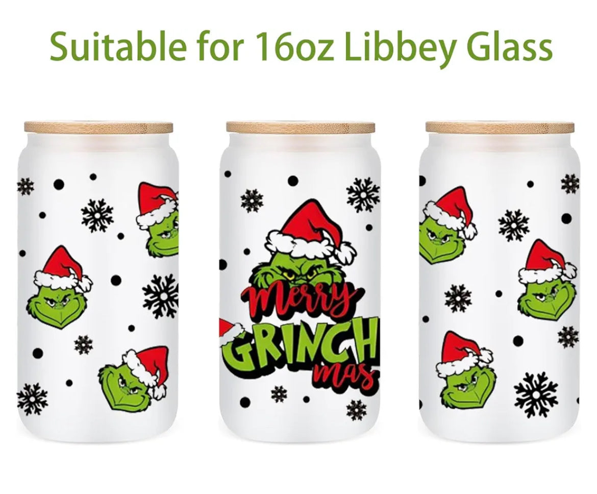 Christmas UV DTF Cup Wrap Transfer for Glass 16 OZ, 9 Sheets