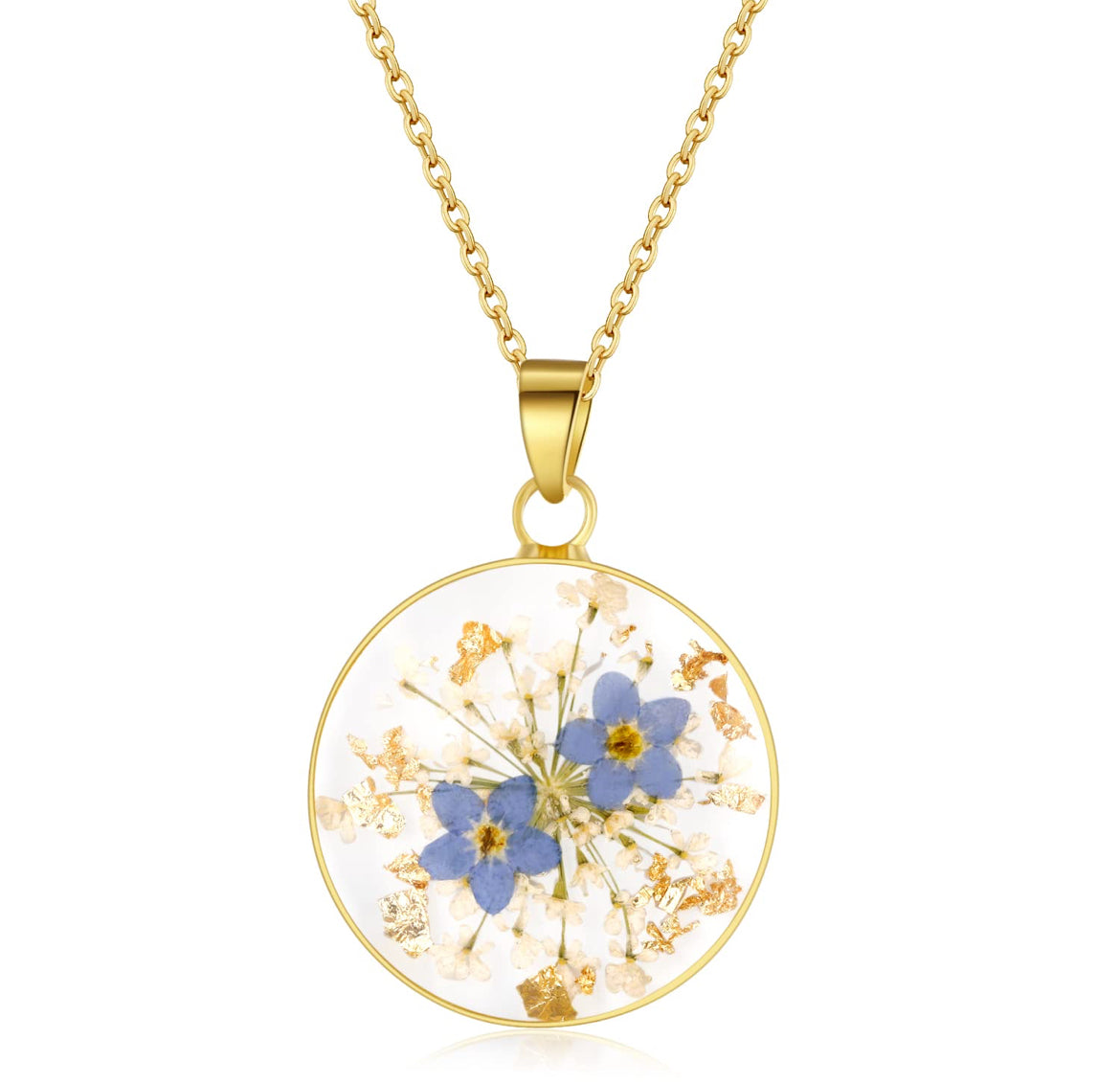 Forget-Me-Not and Queen Anne's Lace Pressed Wildflower Necklace