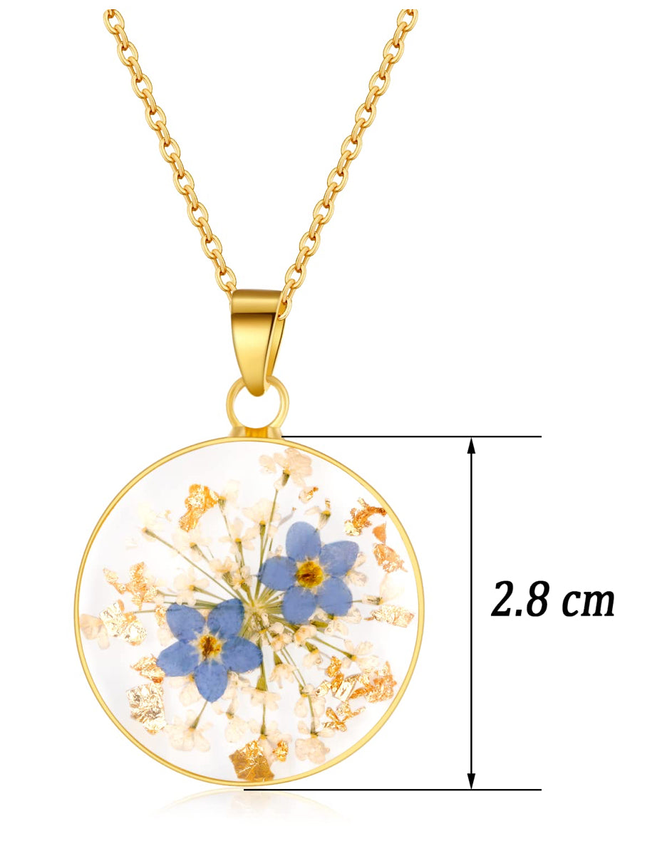 Forget-Me-Not and Queen Anne's Lace Pressed Wildflower Necklace