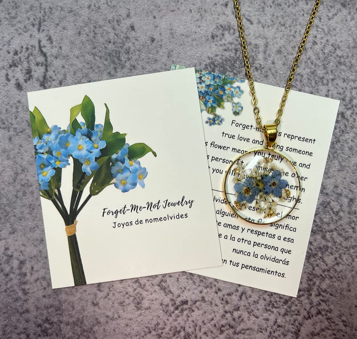 Forget-Me-Not and Queen Anne's Lace Pressed Wildflower Necklace