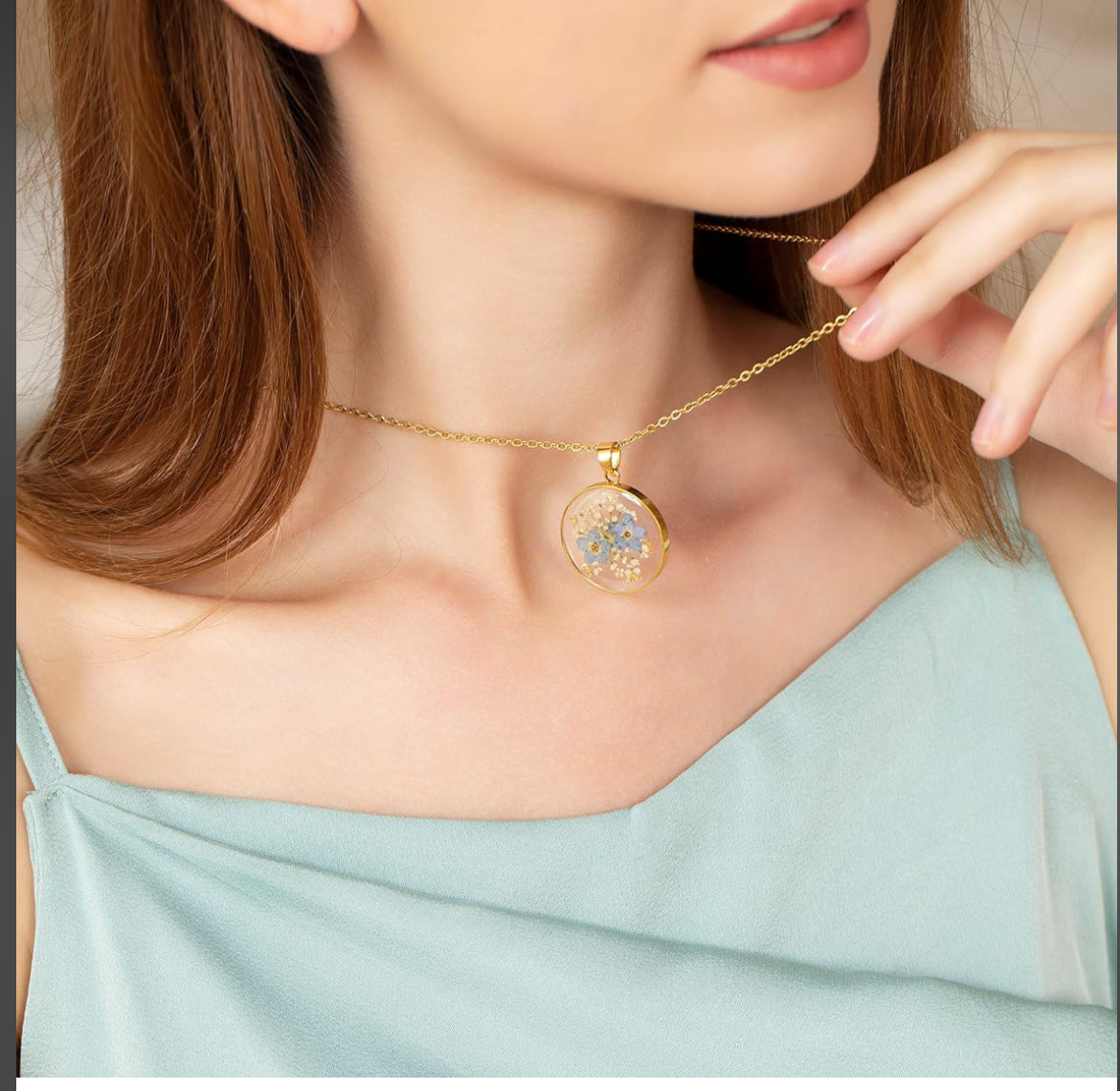 Forget-Me-Not and Queen Anne's Lace Pressed Wildflower Necklace