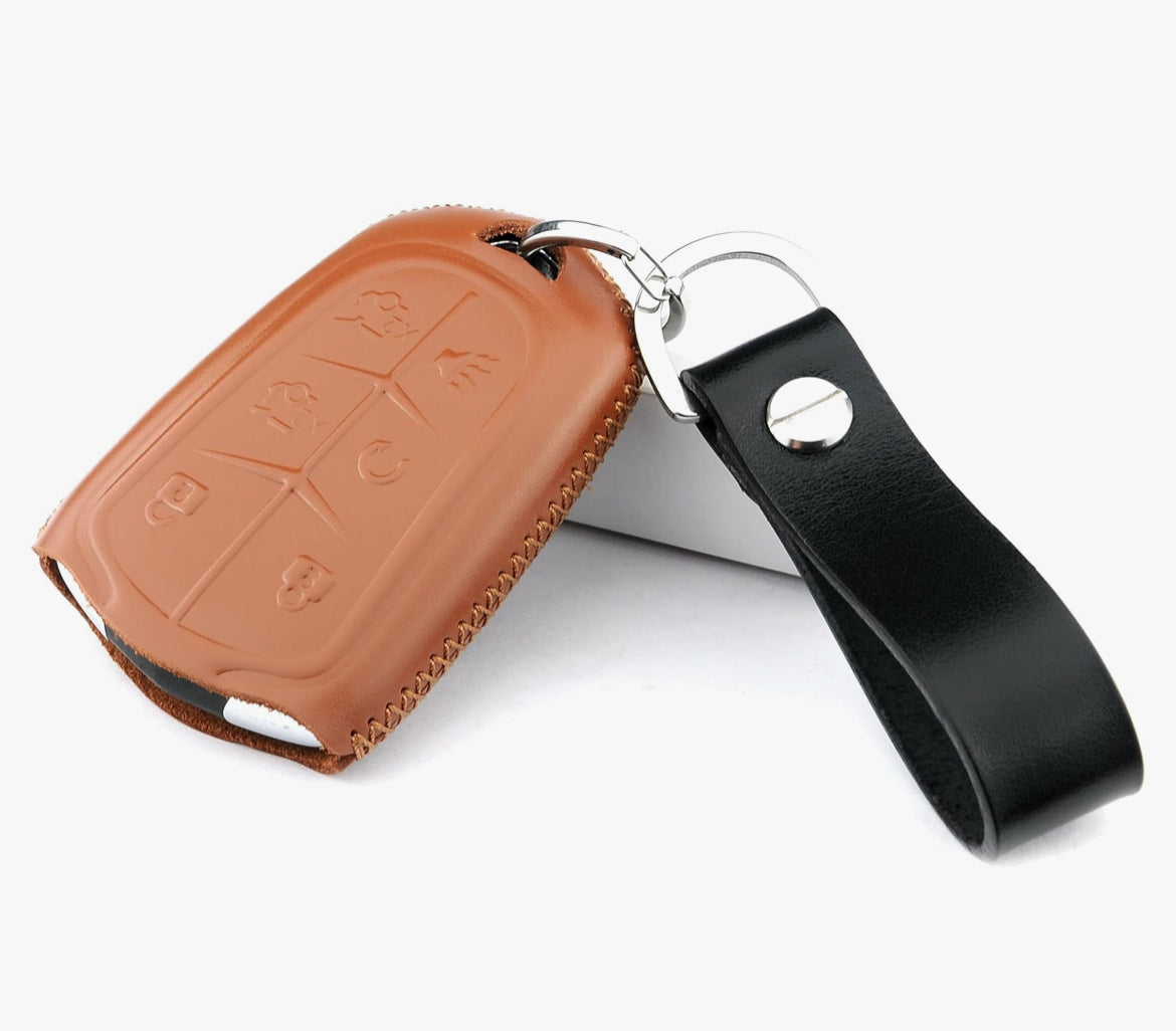 Leather Key Fob Cover compatible with Cadillac Escalade