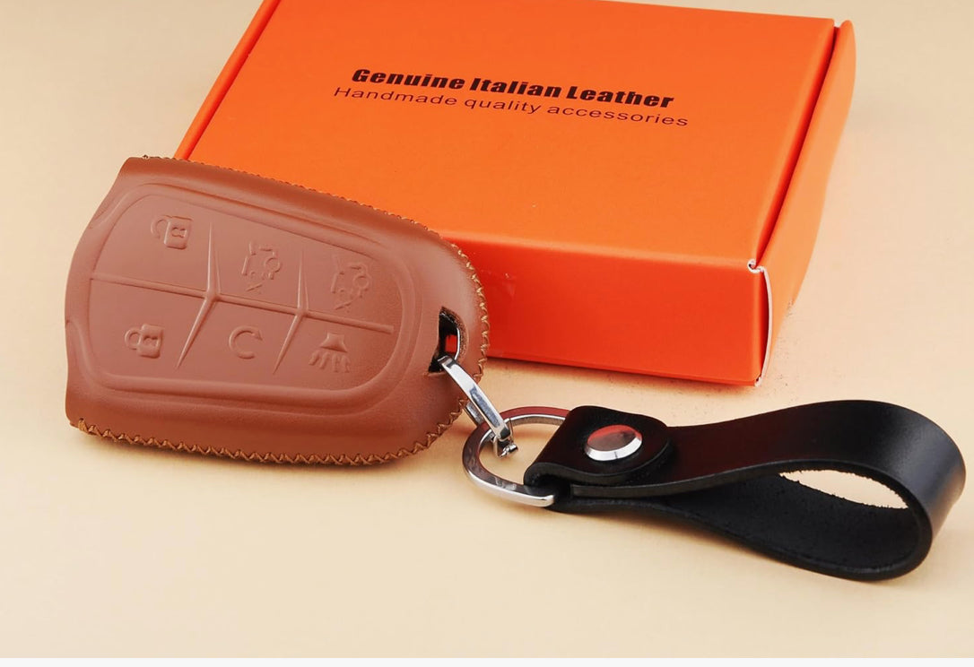 Leather Key Fob Cover compatible with Cadillac Escalade