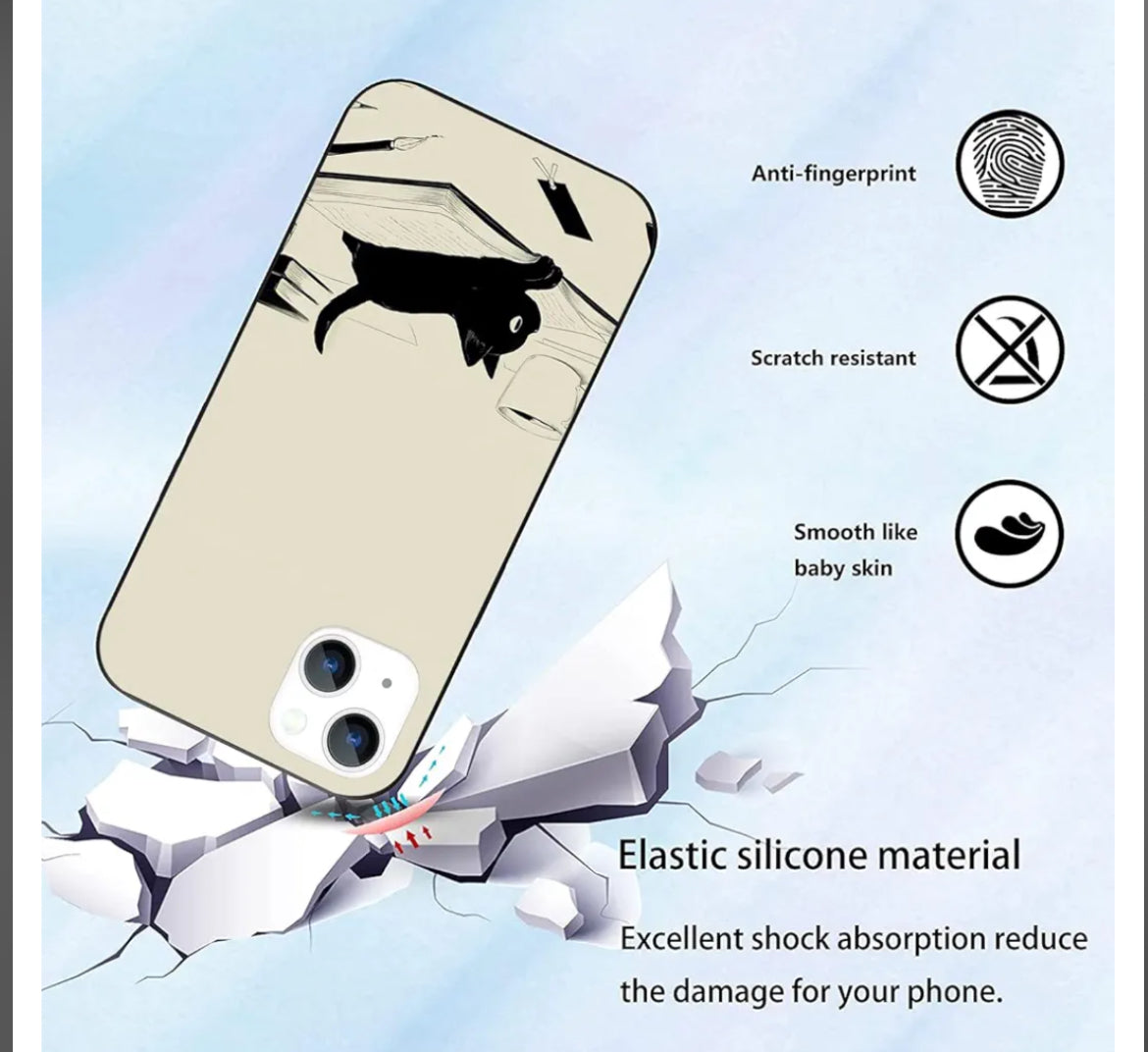 Black Cat and Books Charm for Soft Protection Case for iPhone 13