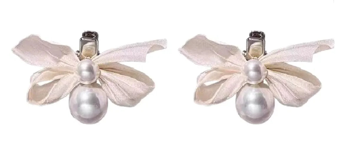 Plush Hair Clips Pearl with Bow