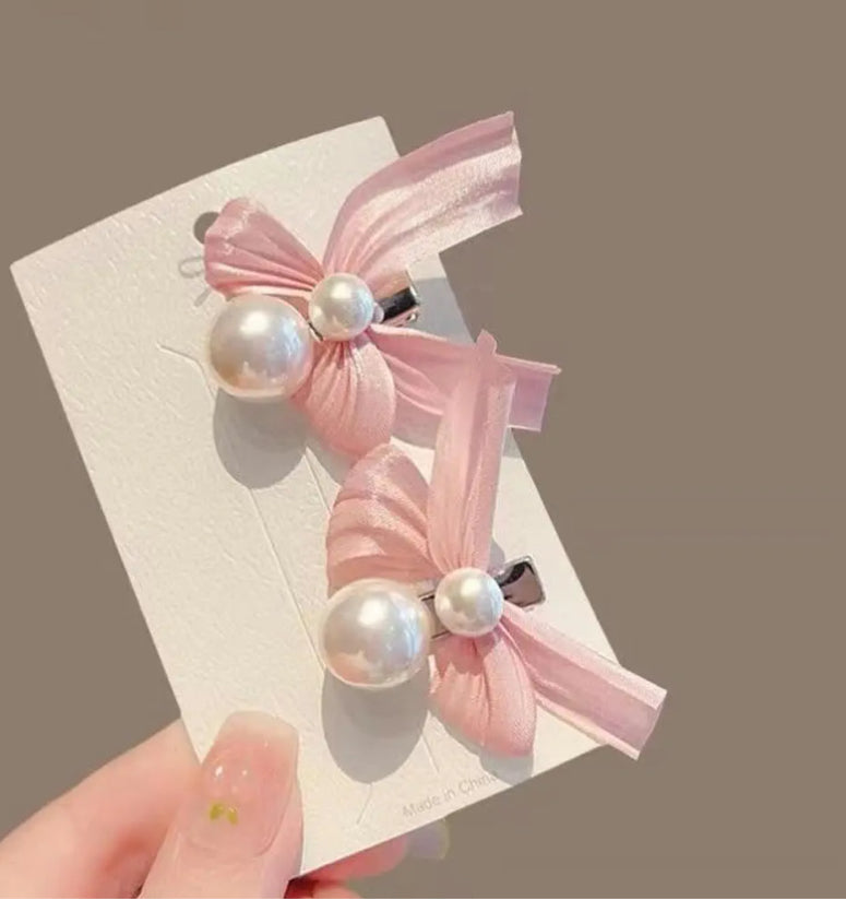 Plush Hair Clips Pearl with Bow