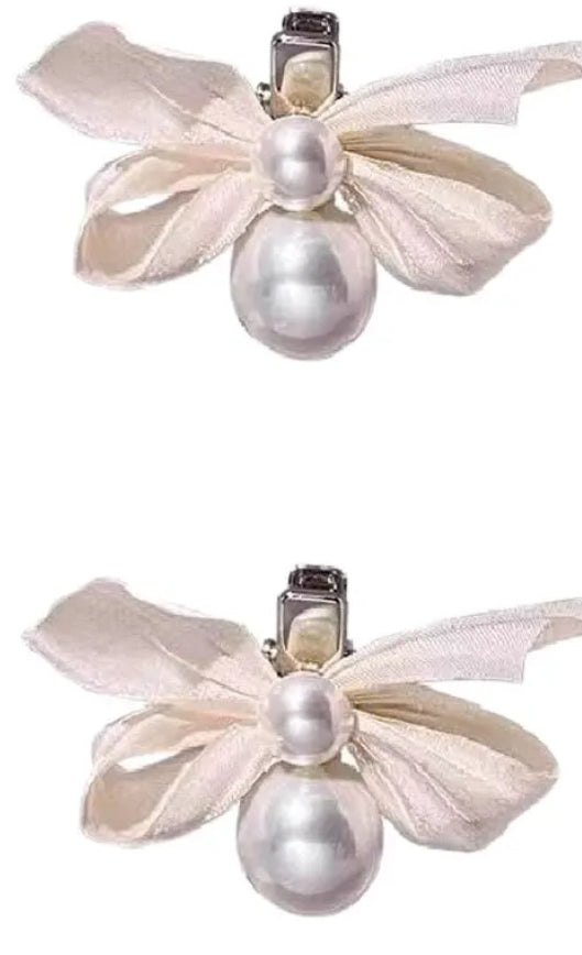 Plush Hair Clips Pearl with Bow