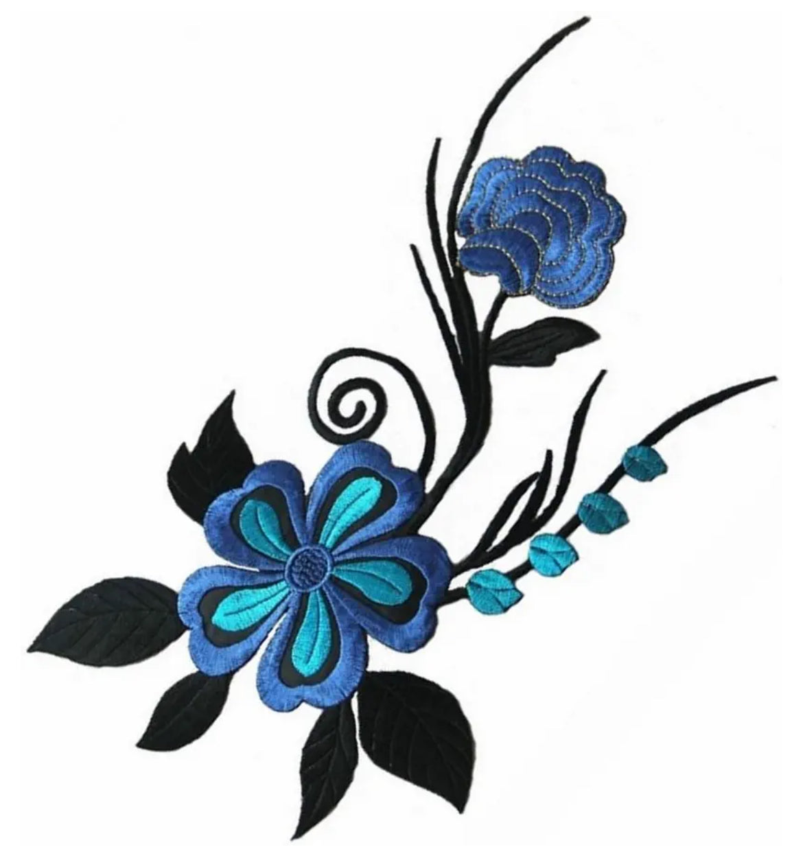 Blue Flower Embroidered Iron-on Patch