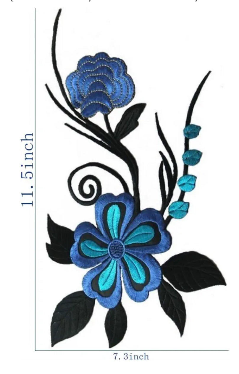 Blue Flower Embroidered Iron-on Patch