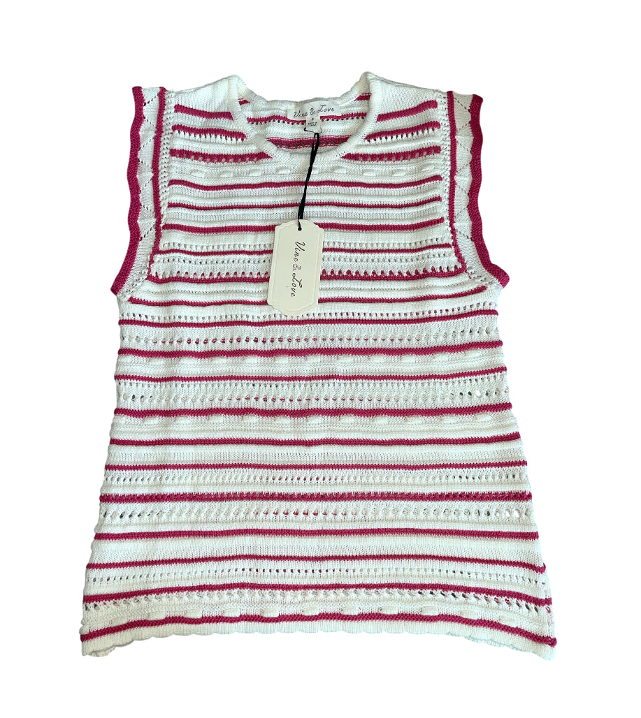 Vine & Love Striped Crochet Knit Sweater Tank.(Small)