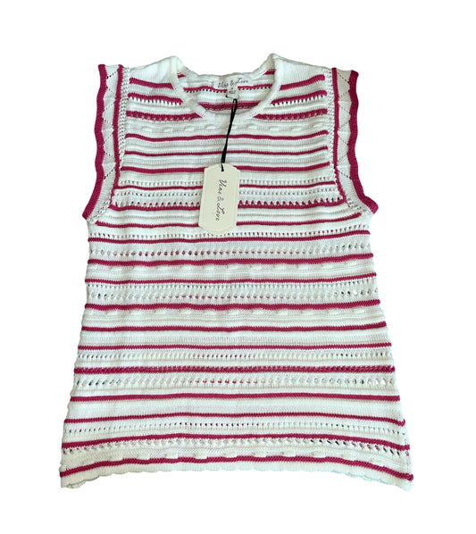 Vine & Love Striped Crochet Knit Sweater Tank.(Small)
