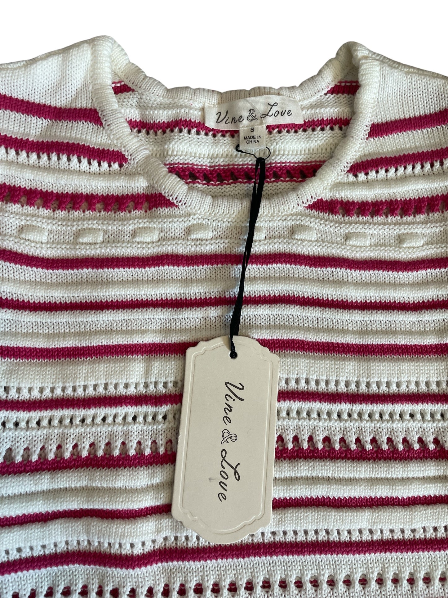 Vine & Love Striped Crochet Knit Sweater Tank.(Small)