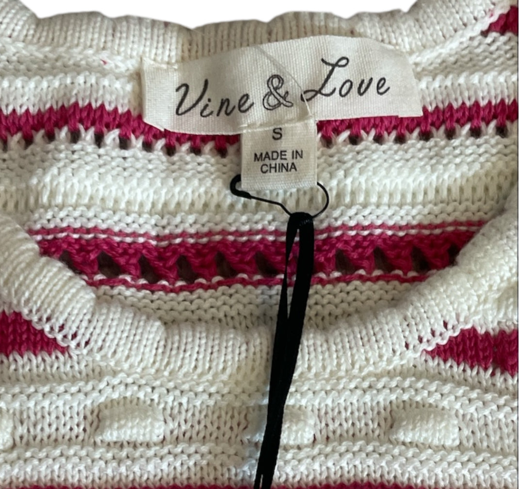 Vine & Love Striped Crochet Knit Sweater Tank.(Small)