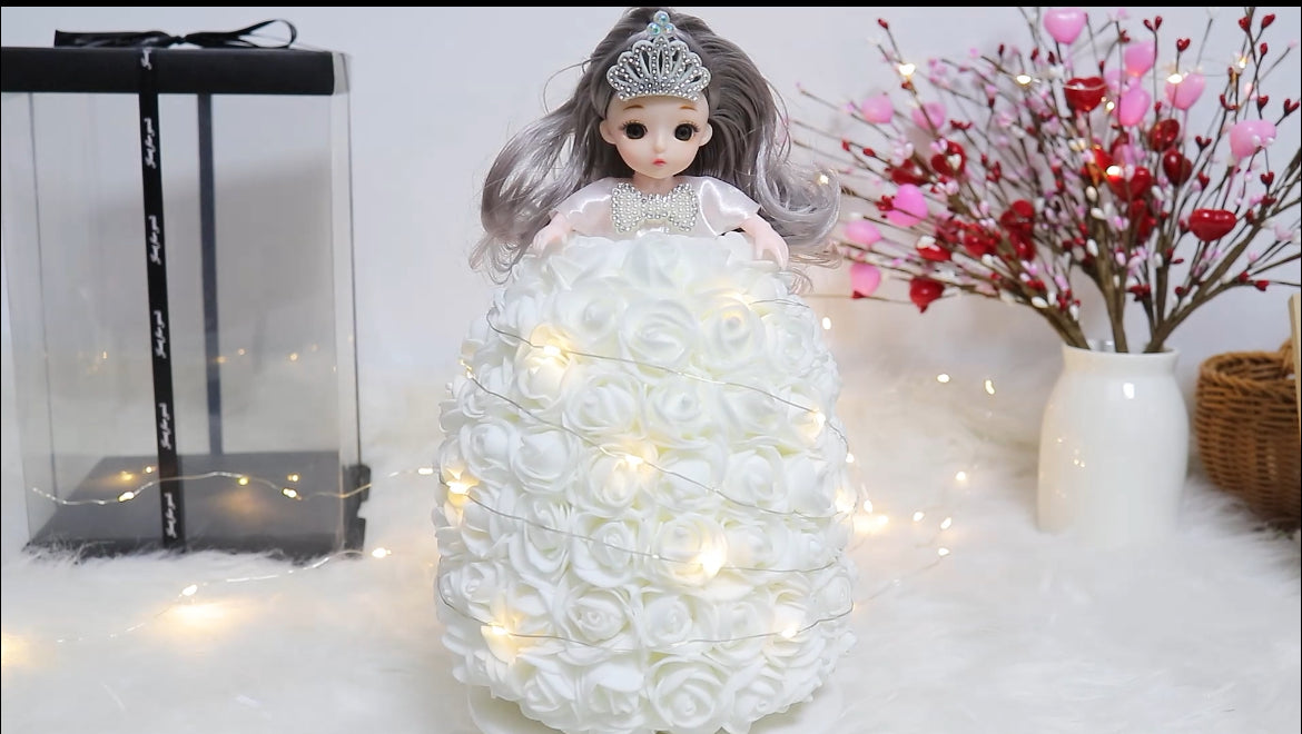 Doll with White Roses and Lights