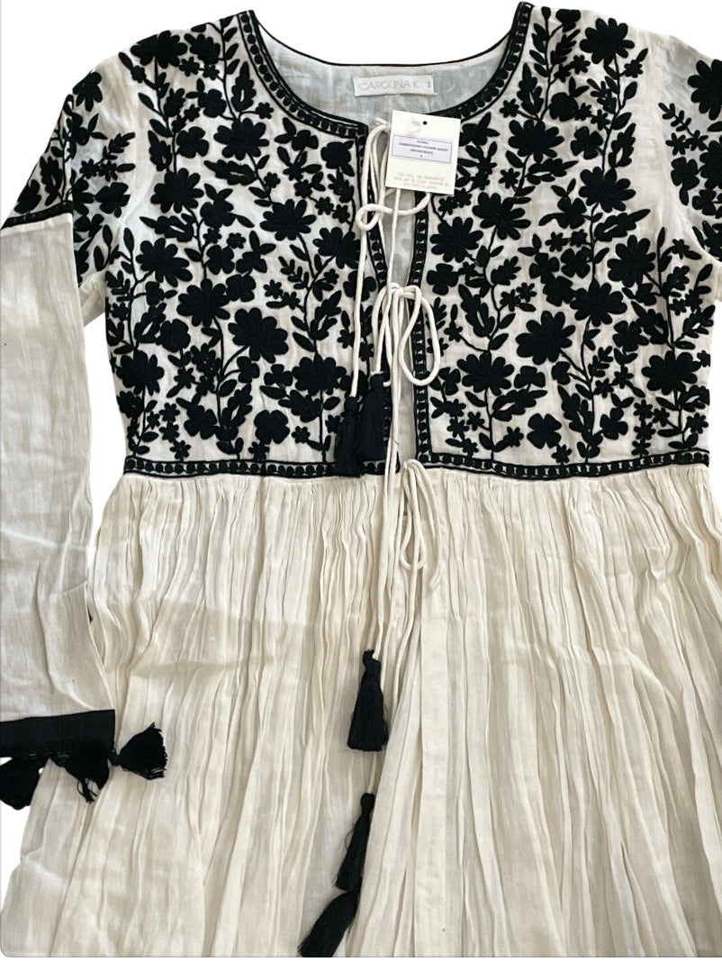 Carolina K Imogen Embroidered Tasseled Kimono Dress. (Small)