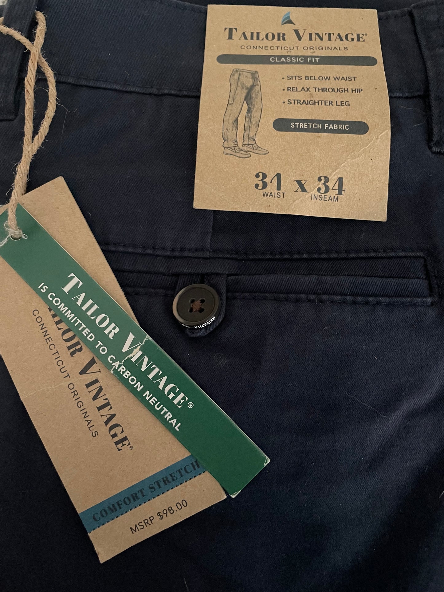 Tailor Vintage Classic Fit Navy Blazer Chino (34x34)