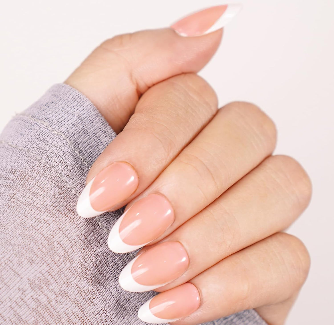 White French Tip Almond Short Press On Nails