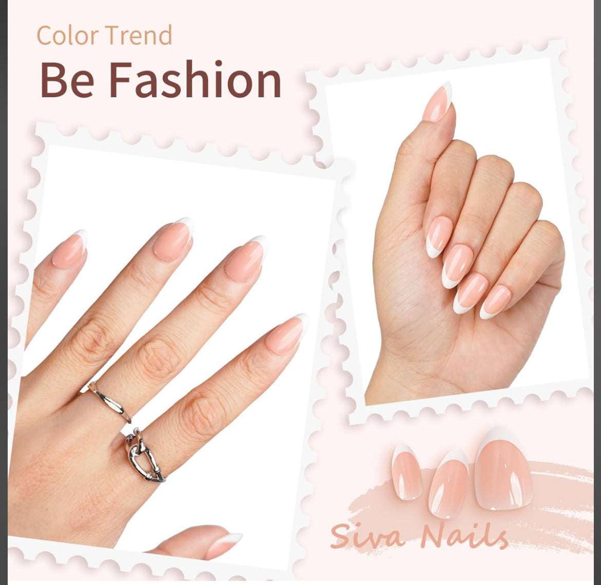 White French Tip Almond Short Press On Nails