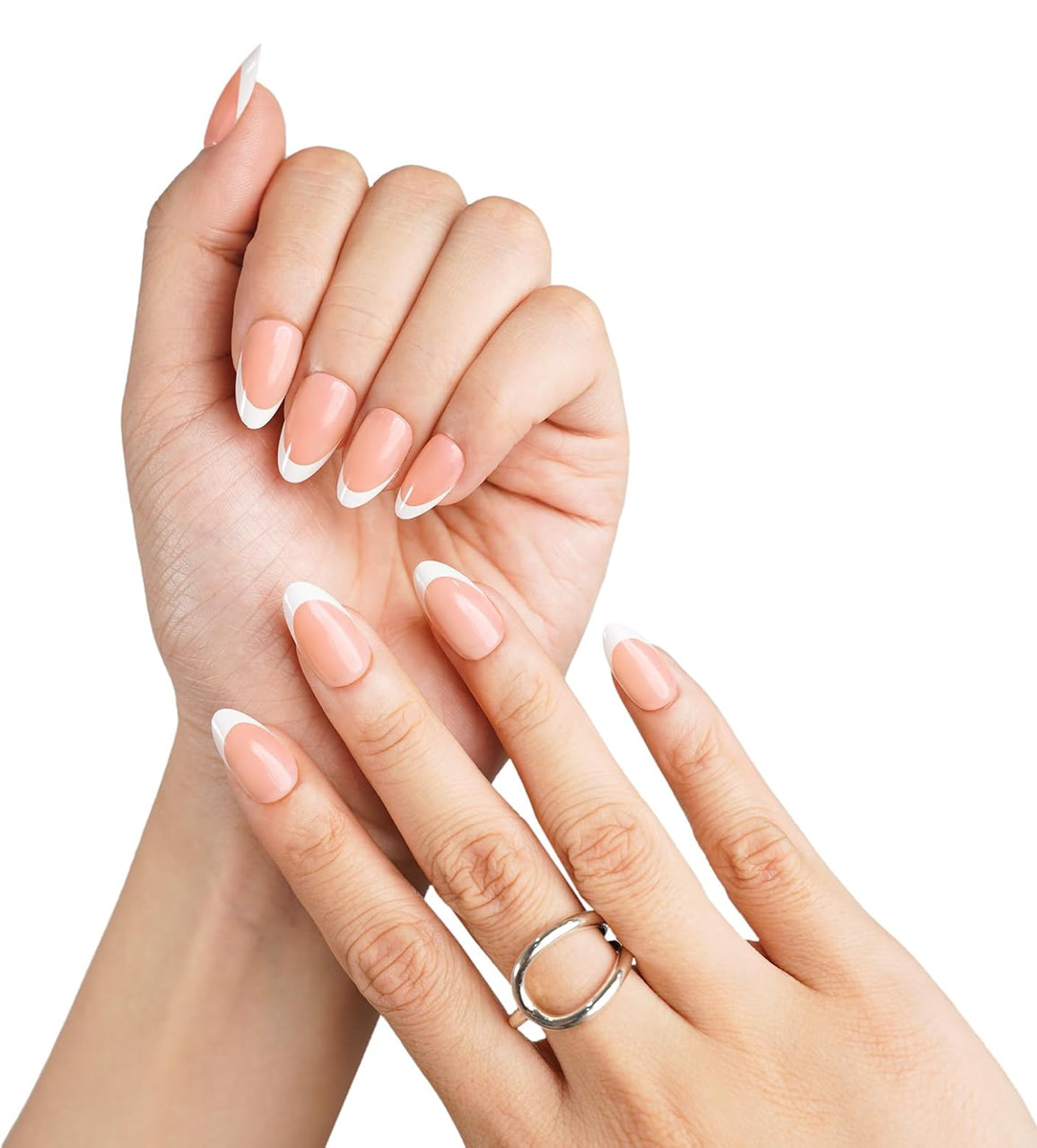 White French Tip Almond Short Press On Nails