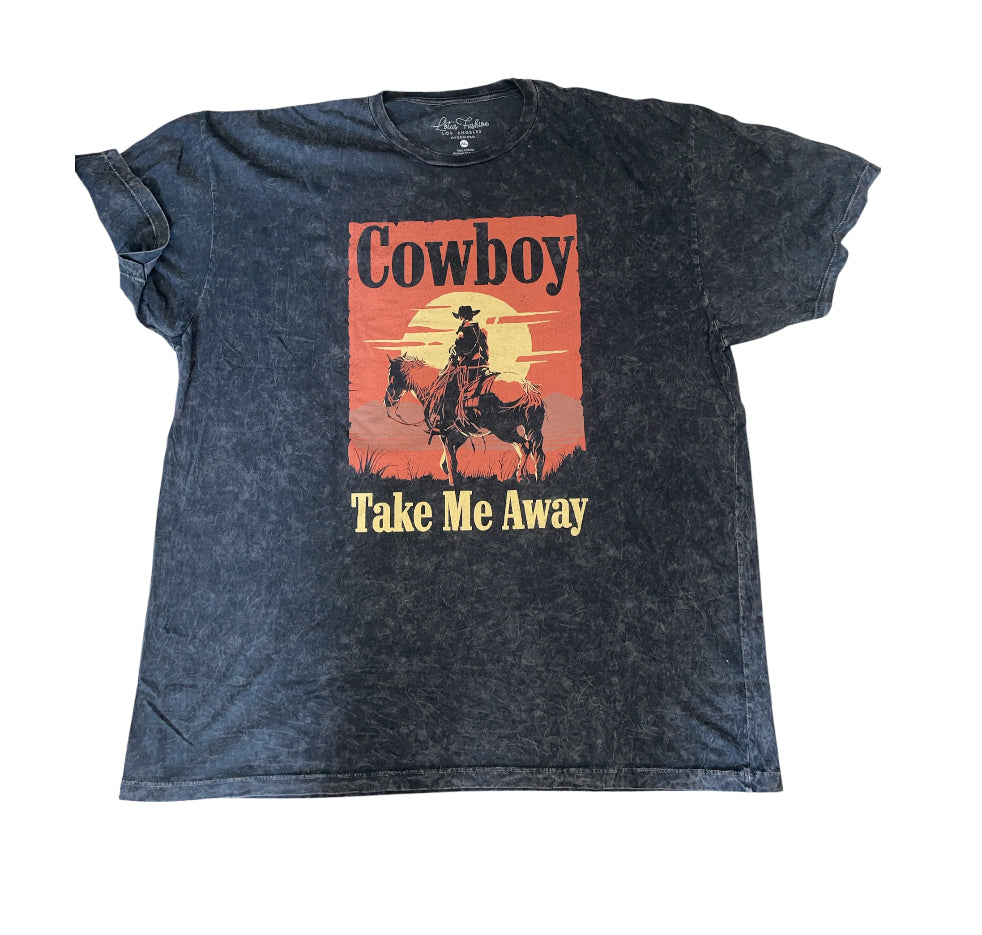 Lotus Fashion Black Vintage Mineral Wash Western T-shirt"-Cowboy Take Me Away" (2x)