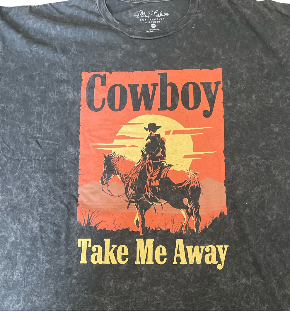 Lotus Fashion Black Vintage Mineral Wash Western T-shirt"-Cowboy Take Me Away" (2x)